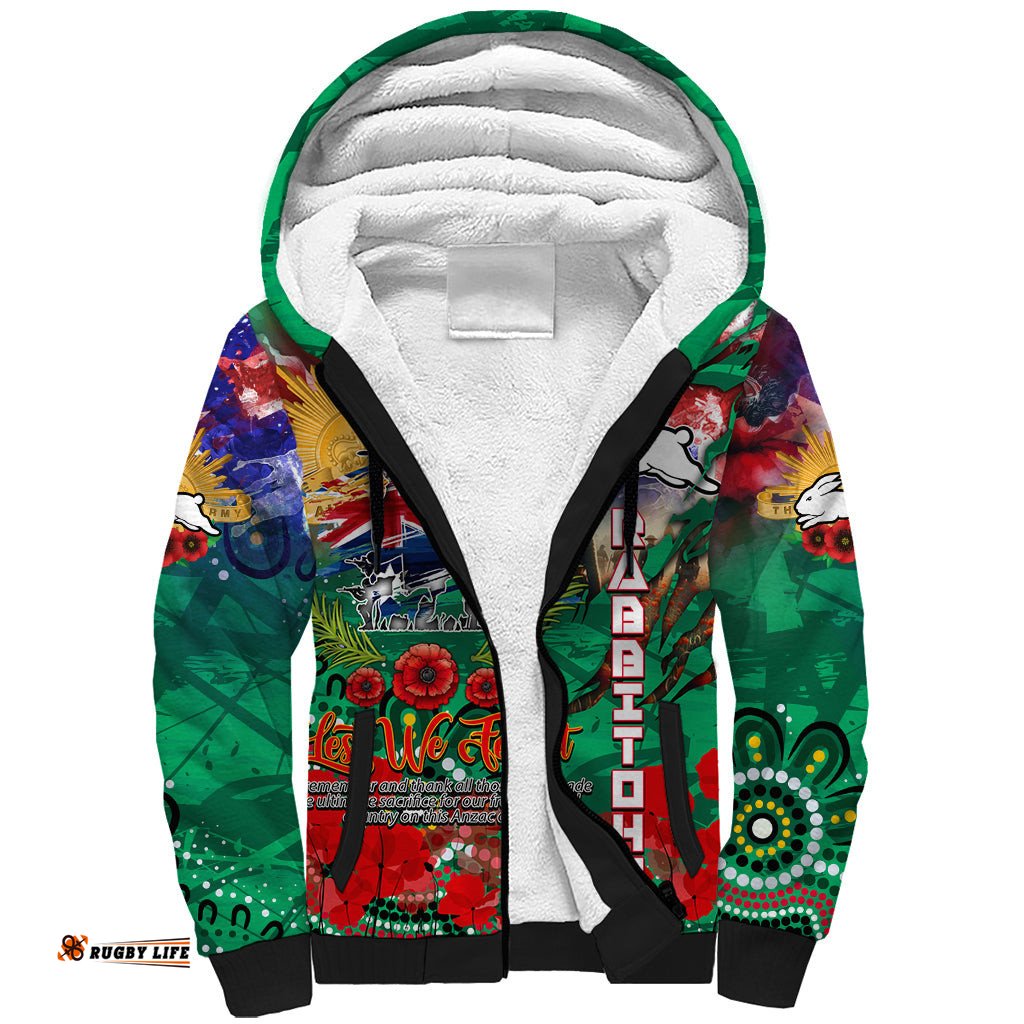 Personalised Australia Rugby Rabbitohs ANZAC Sherpa Hoodie South Sydney Scratch Style