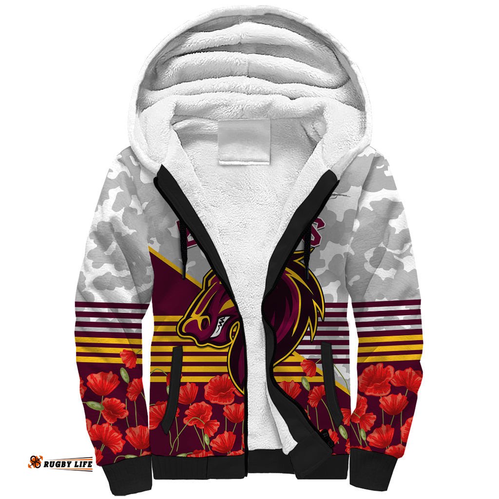 Broncos Rugby ANZAC Day 2024 Sherpa Hoodie Camouflage Style