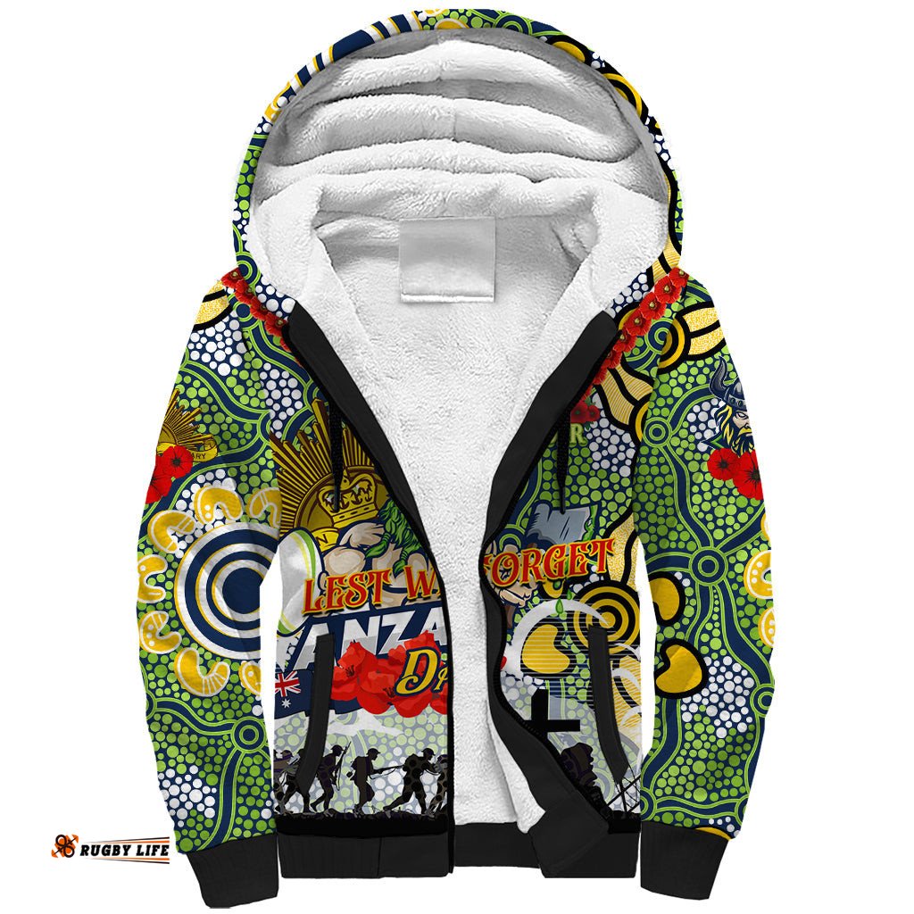 Personalised Raiders ANZAC Day Sherpa Hoodie Aboriginal Rising Sun