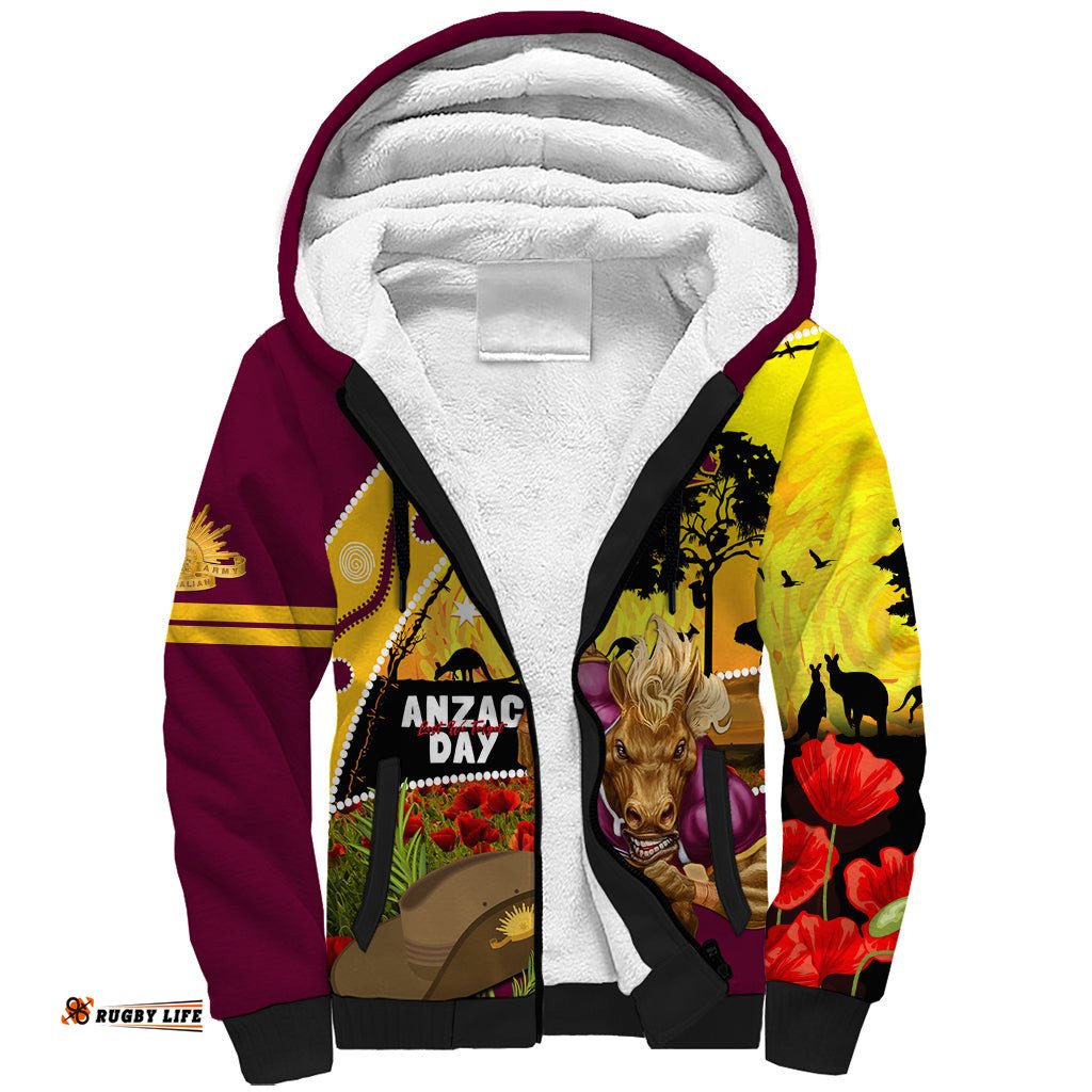 Broncos ANZAC Day Sherpa Hoodie Mascot Rosemary Starring Night Style