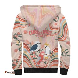 Australia Hippie Christmas Sherpa Hoodie Cockatoo Kookaburra with Wattle Pink Peach Style
