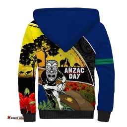Warriors Rugby ANZAC Day Sherpa Hoodie New Zealand Wahs Tiki Mascot Rosemary Starry Night