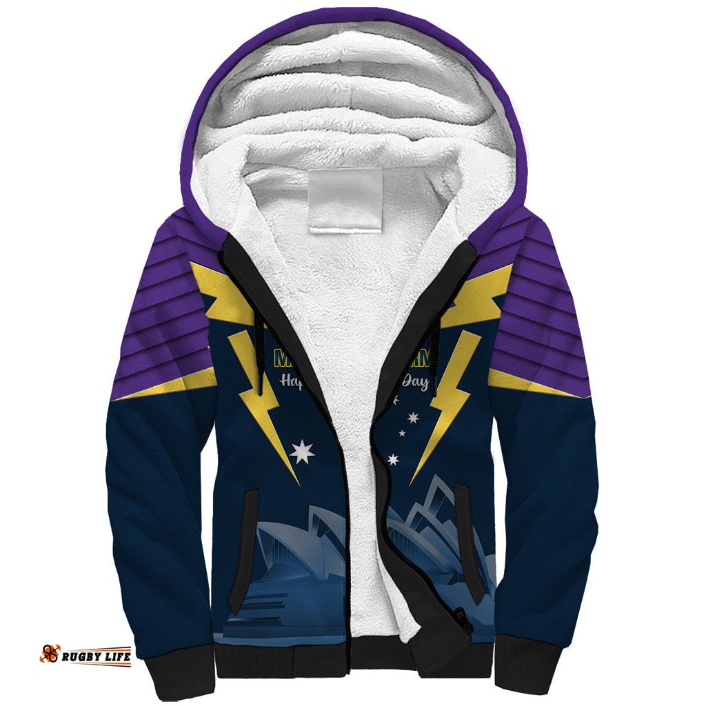 Custom Australia Day Storm Sherpa Hoodie NRL 2024 Sydney Opera House With Map