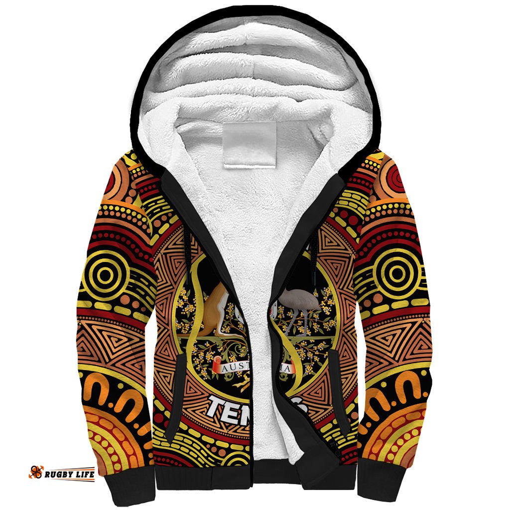 Personalised Australia Tennis Sherpa Hoodie Aussie Indigenous Art