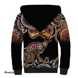 Australia Aboriginal Sherpa Hoodie Australian Map With Kangaroo Indigenous Art