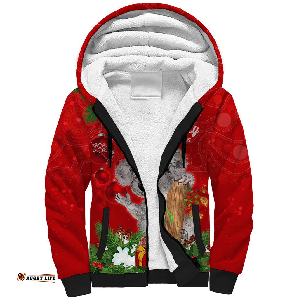 Koala Lover Sherpa Hoodie Australia Merry Christmas Aboriginal