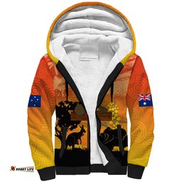 Australia ANZAC Day Sherpa Hoodie Koala and Kangaroo Respect Aboriginal Pattern