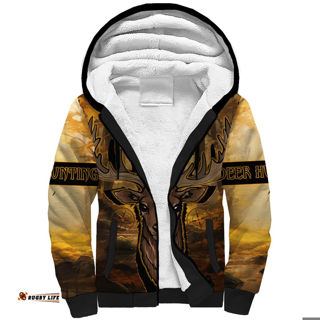 Personalised Deer Hunting Sherpa Hoodie Forest Vibes