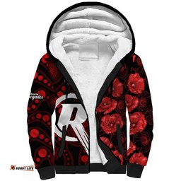 Renegades Cricket Never Forget Custom Sherpa Hoodie ANZAC Day with Poppy Aboriginal