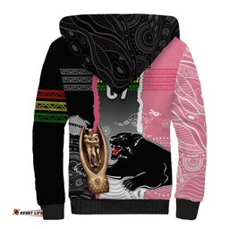 Personalised Panther Rugby NRL Premiers Sherpa Hoodie Panther Pride Black & Pink Aboriginal Mix Art