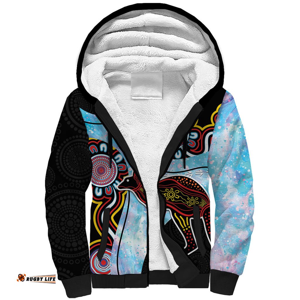 Australia Opal Sherpa Hoodie Aussie Kangaroo Aboriginal Art