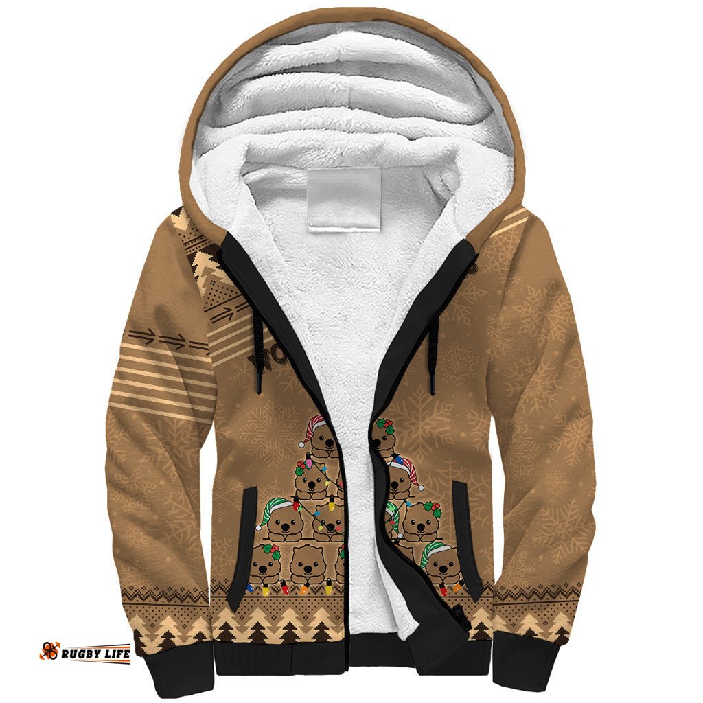 Personalised Wombat Christmas Tree Sherpa Hoodie Australia Merry Xmas Simple Style