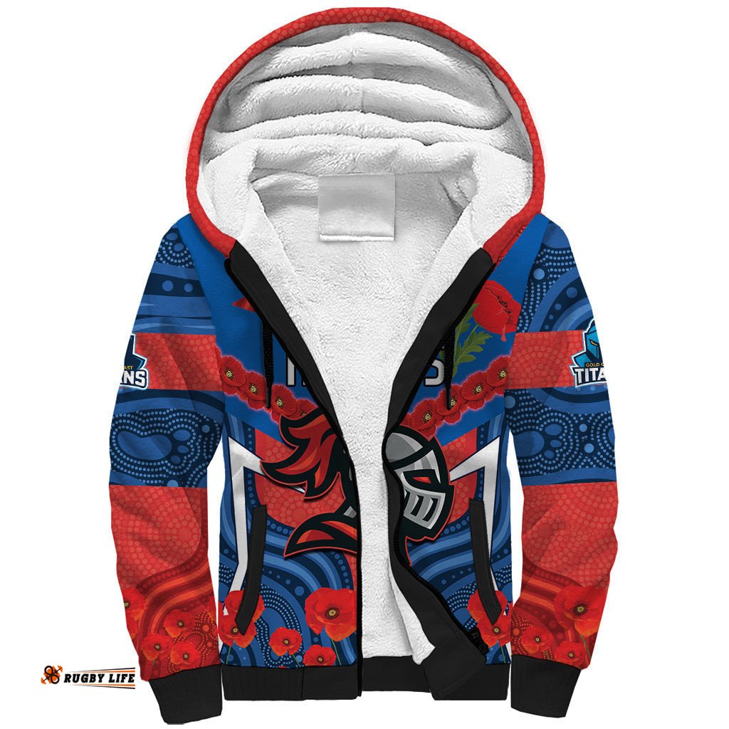 Custom Knights Rugby ANZAC Sherpa Hoodie Novocastrians Gallipoli Soldier With Aboriginal Art