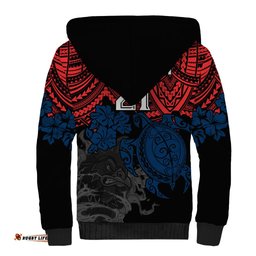 Custom Roosters Rugby Sherpa Hoodie Sydney Hibiscus and Turtle With Polynesian Pattern