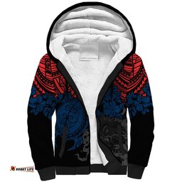 Custom Roosters Rugby Sherpa Hoodie Sydney Hibiscus and Turtle With Polynesian Pattern