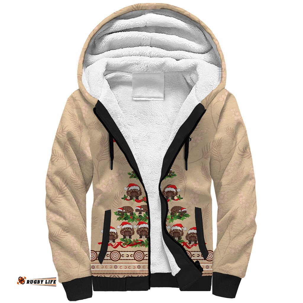 Holiday Lighting Santa Echidna Christmas Tree Sherpa Hoodie