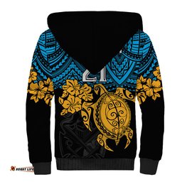 Custom Titans Rugby Sherpa Hoodie GLD Hibiscus and Turtle With Polynesian Pattern