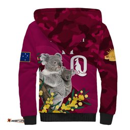 Custom QLD Maroons ANZAC Day Sherpa Hoodie Australian Koala Mix Camouflage
