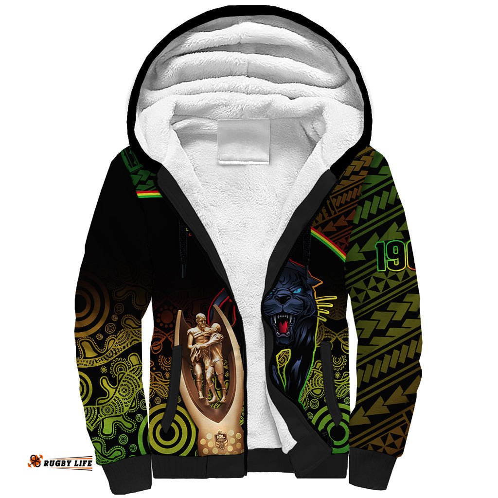 Custom Panthers Rugby Sherpa Hoodie Go Premiers Back To Back Polynesian Indigenous Art