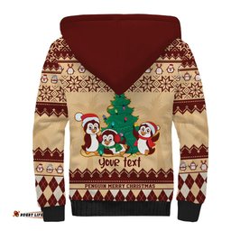 Australia Penguin Christmas Argyle Pattern Personalised Sherpa Hoodie
