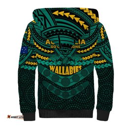 Wallabies Rugby Sherpa Hoodie Polynesian and Aboriginal Special Green Version
