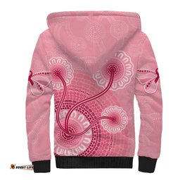 Australia Indigenous Sherpa Hoodie Breast Cancer Ribbon Aboriginal Art - Pink