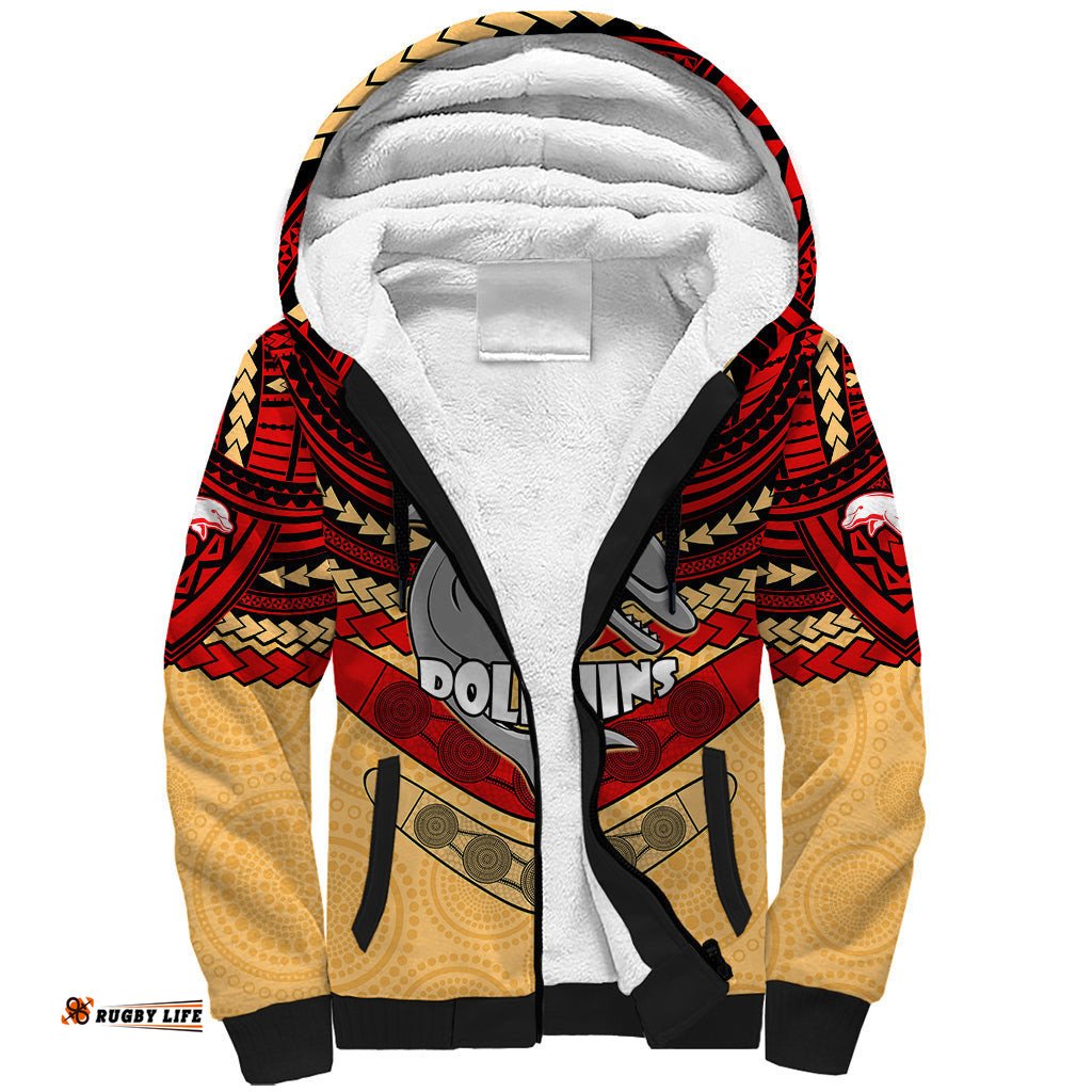 Custom Dolphins Rugby Sherpa Hoodie Polynesian and Aboriginal Vibe