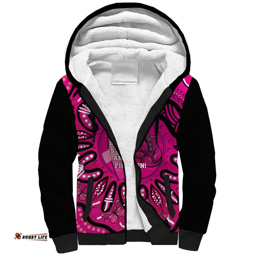 Personalised Australia Breast Cancer Sherpa Hoodie Pink Boxing Ribbon Be Strong And Fight On