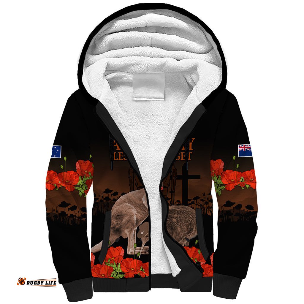 Kangaroo and Kiwi Bird ANZAC Day Custom Sherpa Hoodie Soldier Style