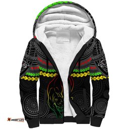Custom Panthers Rugby Sherpa Hoodie Polynesian and Aboriginal Vibe