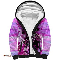 Australia Sherpa Hoodie Aussie Opal Pattern With Lizard Aboriginal Art - Pink
