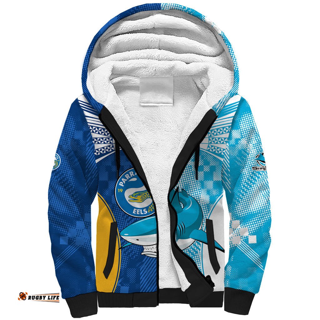 NRL Shark Combine Eels Rugby Sherpa Hoodie Sporty Style