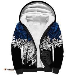 Custom Bulldogs Rugby Sherpa Hoodie Berries Hibiscus and Turtle With Polynesian Pattern