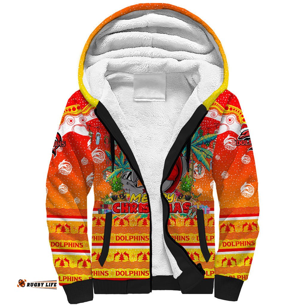 Dolphins Christmas Sherpa Hoodie Merry Xmas NRL Australia Rugby