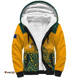 Custom Australia Rugby Sherpa Hoodie Wallabies Aboriginal Pattern