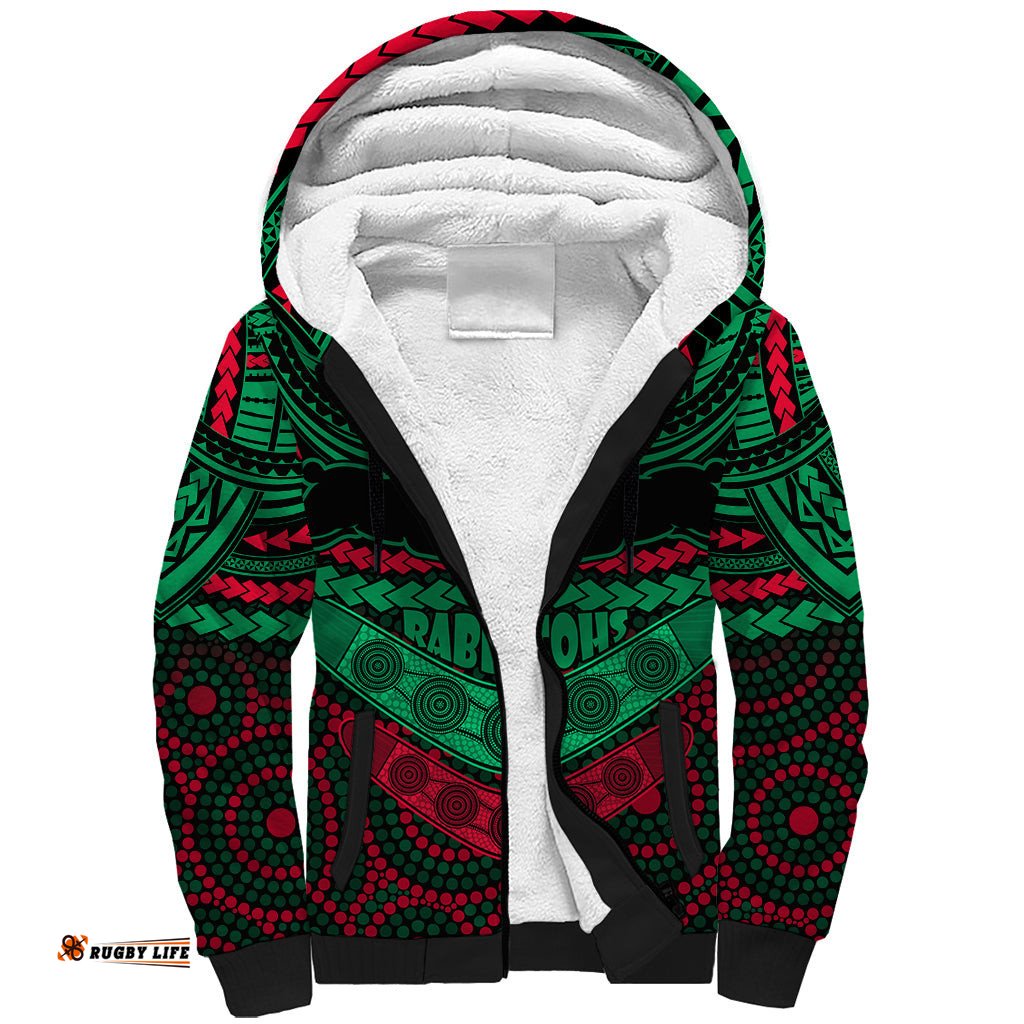 Rabbitohs Rugby Sherpa Hoodie Polynesian and Aboriginal Special Version