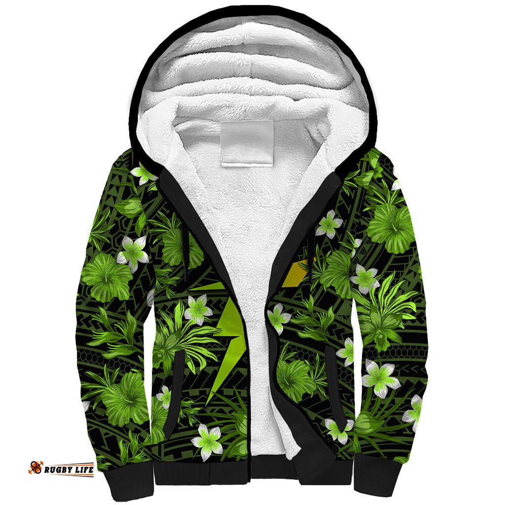 Australian Thunder Cricket Sherpa Hoodie Baeuty Pacific Hibiscus and Polynesian Pattern
