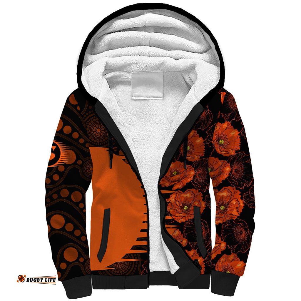 Scorchers Cricket Never Forget Custom Sherpa Hoodie ANZAC Day with Poppy Aboriginal
