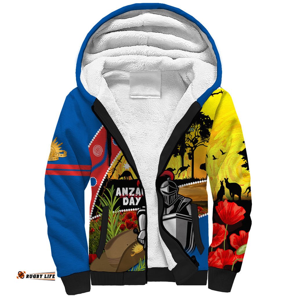 Knights Rugby ANZAC Day Sherpa Hoodie Novocastrians Mascot Rosemary Starry Night