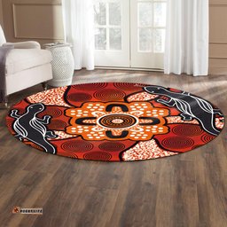 Australia Aboriginal Inspired Round Rug - Lizard Art Aboriginal Inspired Dot Painting Style Round Rug