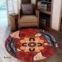 Australia Aboriginal Inspired Round Rug - Lizard Art Aboriginal Inspired Dot Painting Style Round Rug