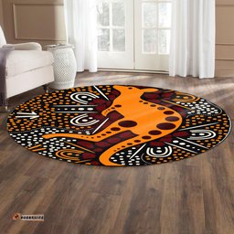 Australia Aboriginal Inspired Round Rug - Aboriginal Inspired art background with kangaroo Round Rug