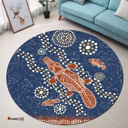 Australia Aboriginal Inspired Round Rug - Platypus And Fish Patterns Round Rug