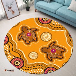 Australia Aboriginal Inspired Round Rug - Aboriginal Inspired Turtle Dot Art Round Rug
