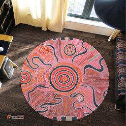 Australia Aboriginal Inspired Round Rug - Indigenous Footprint Landscape Round Rug