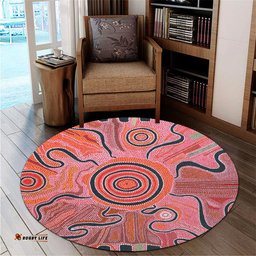 Australia Aboriginal Inspired Round Rug - Indigenous Footprint Landscape Round Rug