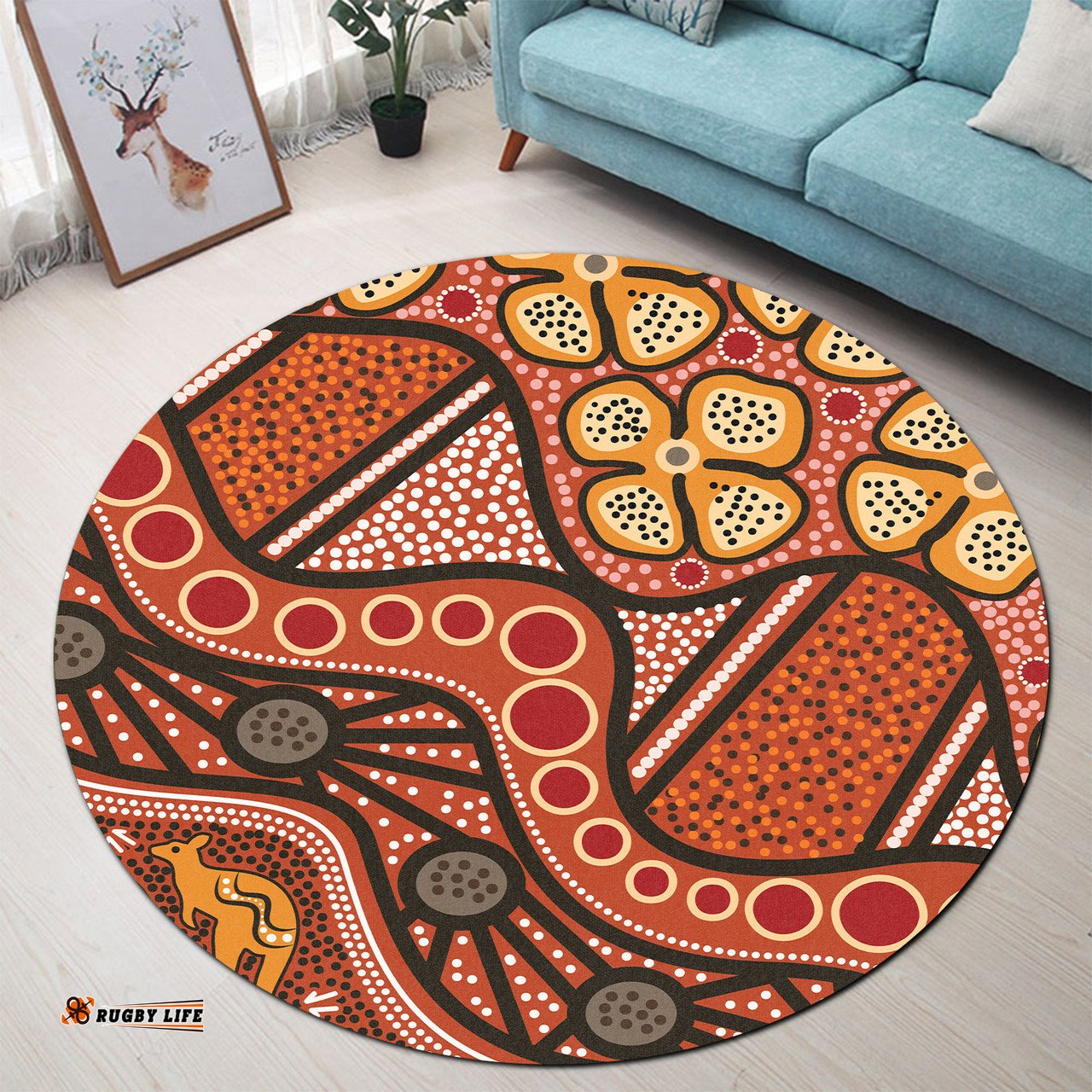 Australia Aboriginal Inspired Round Rug -  Aboiginal Inspired Dot Painting Style Round Rug