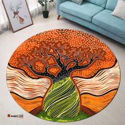 Australia Aboriginal Inspired Round Rug - Indigenous Boab Tree Art Aboriginal Inspired Round Rug