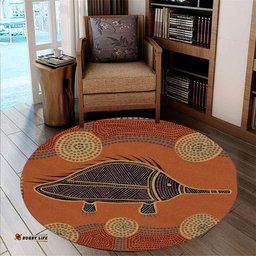 Australia Aboriginal Inspired Round Rug - Echidna Aboriginal Styled Dot Painting Artwork Round Rug