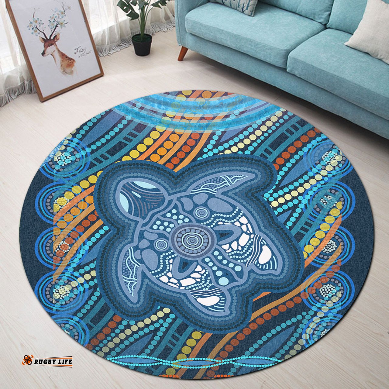 Australia Aboriginal Inspired Round Rug - Aboriginal Inspired Art Ocean Turtle Patterns Round Rug